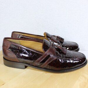 Johnston Murphy Loafer Croc Embossed Leather Mens 10 Red Tassel Slip On Shoe